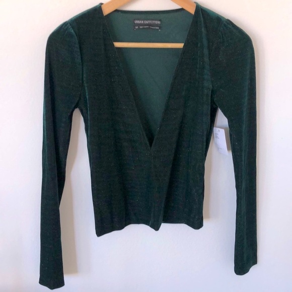 Urban Outfitters Tops - Sparkly Green Velour Deep V Top